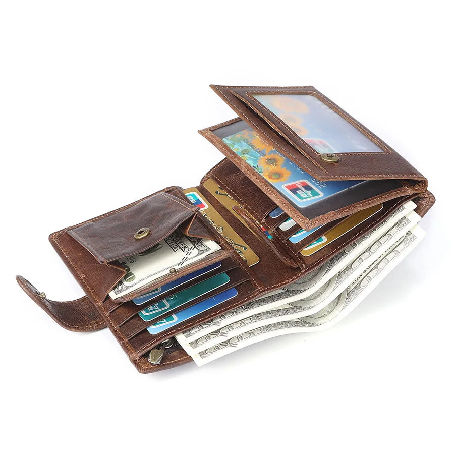 RFID Genuine Leather Men Wallets Premium Product Real Cowhide Wallets for Man Short Black Wallet