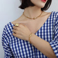 Hotselling 18k Pvd Gold Plated Stainless Steel Snake Charm Bracelets Pendant Jewelry Set Zircon Necklace