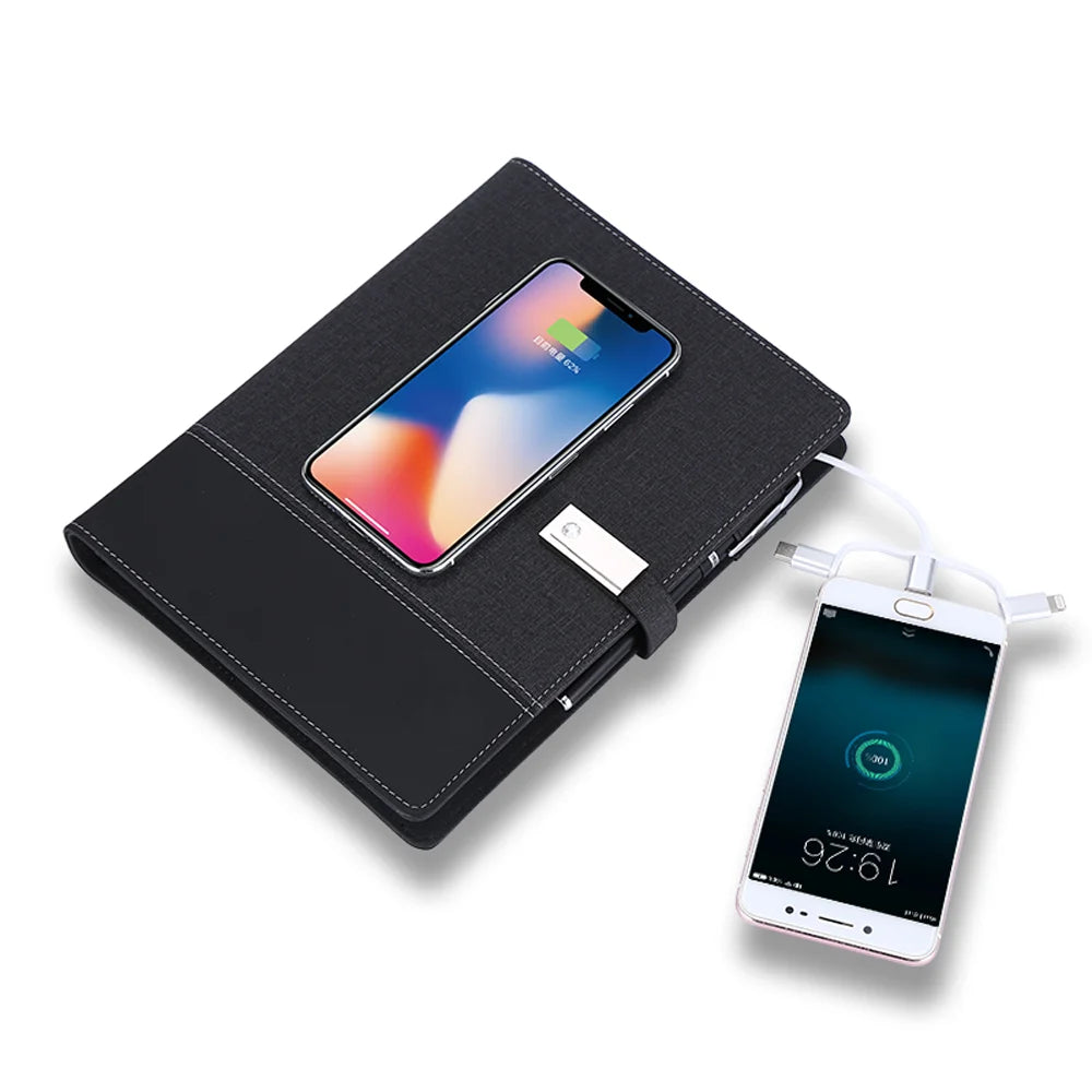 2026 High Quality Advanced Elegant Wireless Charger Power Bank Notebook 16G USB Business Gift for Christmas Office Occasion