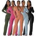 2025 Fall Winter v Neck FashionTwo Piece Set Women Clothing Onesie Wide Leg Overalls Pants Outfits With Pocket