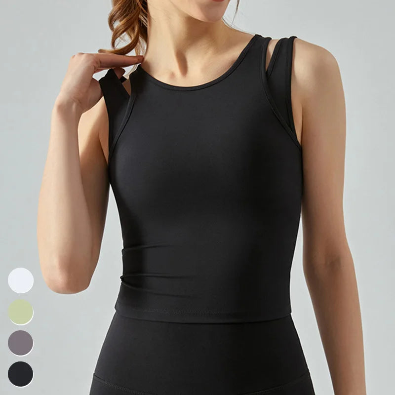 Medium Impact Sports Tank Top Running Training Shockproof Gym Fitness Vest Fixed Padded Sports Bra Tops Yoga Tank Top for Women