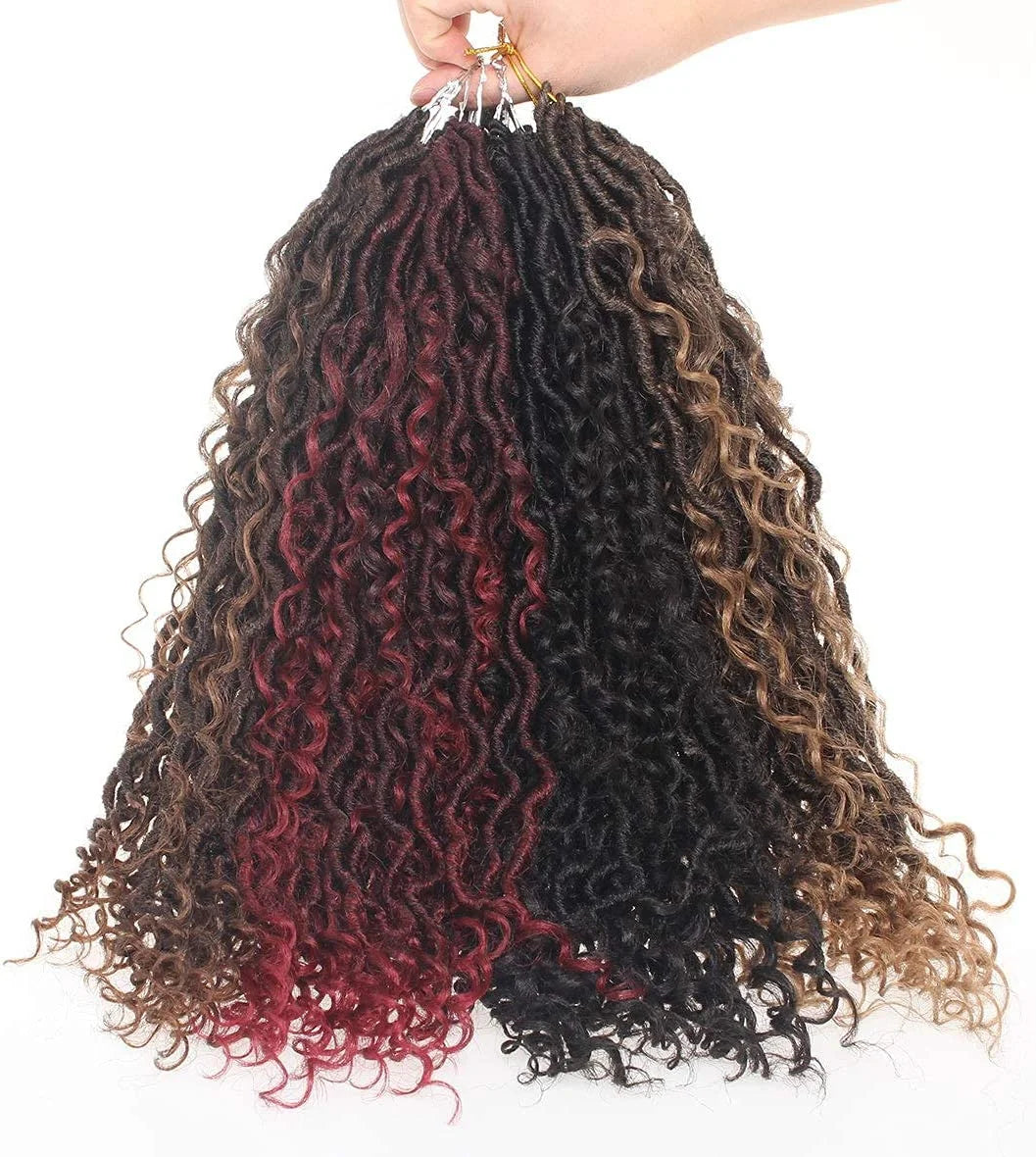 18Inch 14Strands/pack River Goddess Faux Locs Crochet Hair With Curly Hair in Middle and Ends Pre-Looped Crochet Braids