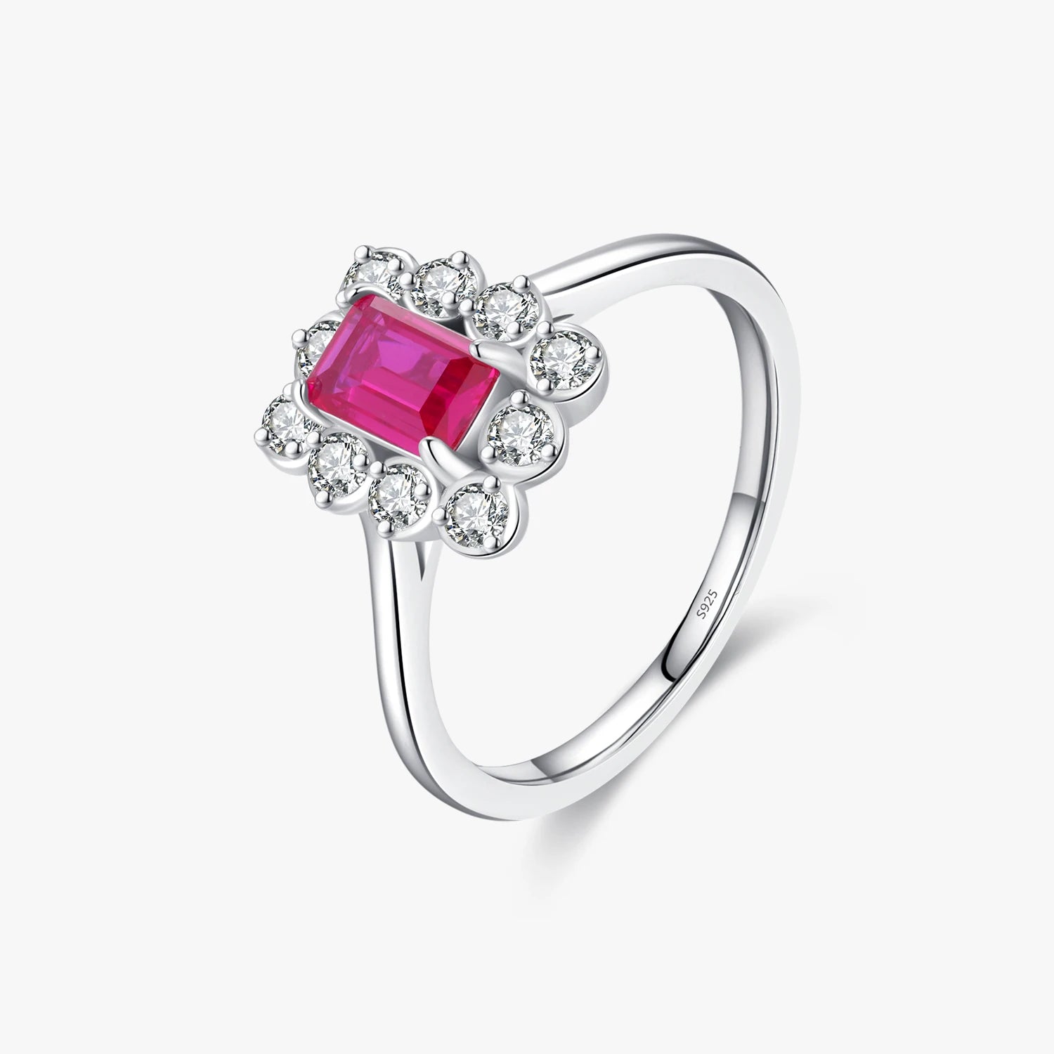 925 Sterling Silver Vintage Elegant Emerald Cut Pigeon Blood Red CZ Wedding Engagement Bands Rings for Women