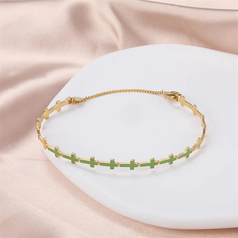Women's Gold Plated Stainless Steel Bangles Lady's Exotic Style Well-Painted Bright Color Chain Bracelet with Multiple Design