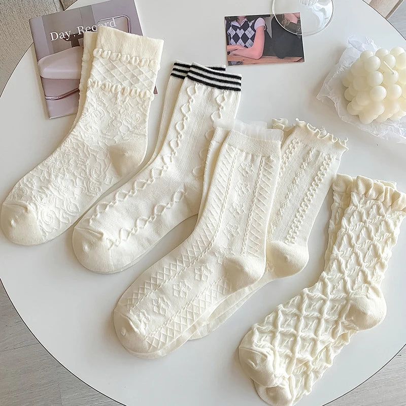 Wholesale Bulk Spring Plain White Socks Stylish Cotton Thin Casual Crew Socks for Women