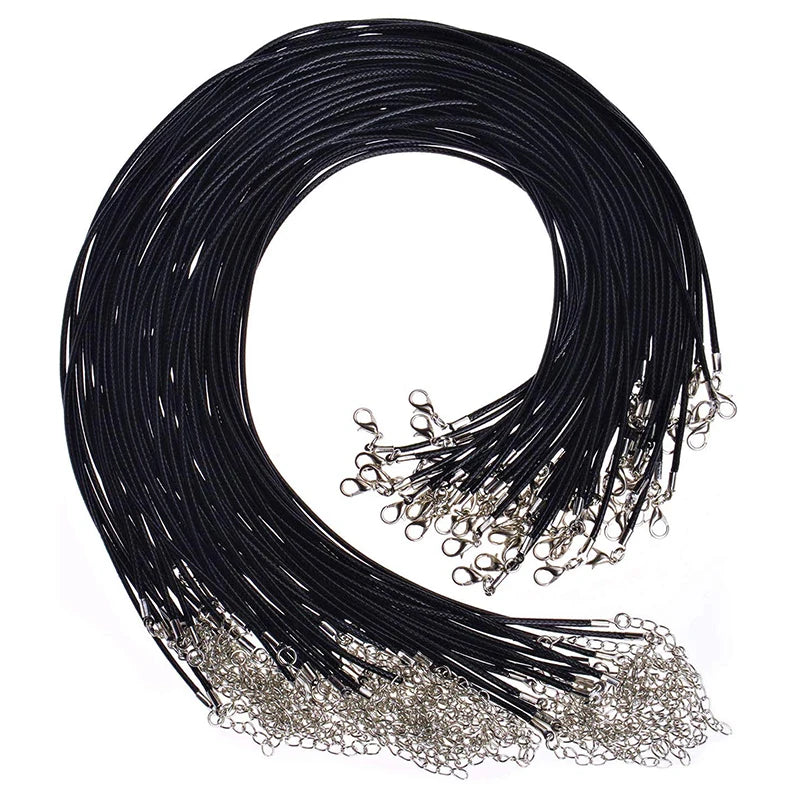 Rinhoo String Cord Jewelry Chains 45mm Braided Adjustable Black Leather Rope Wax Cord DIY Handmade Necklace Lobster Clasp Chain