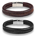 Hot Selling Genuine Leather Stainless Steel Silver Plated Magnetic Clasp Handmade Braided Bracelet for Men Gift Jewelry