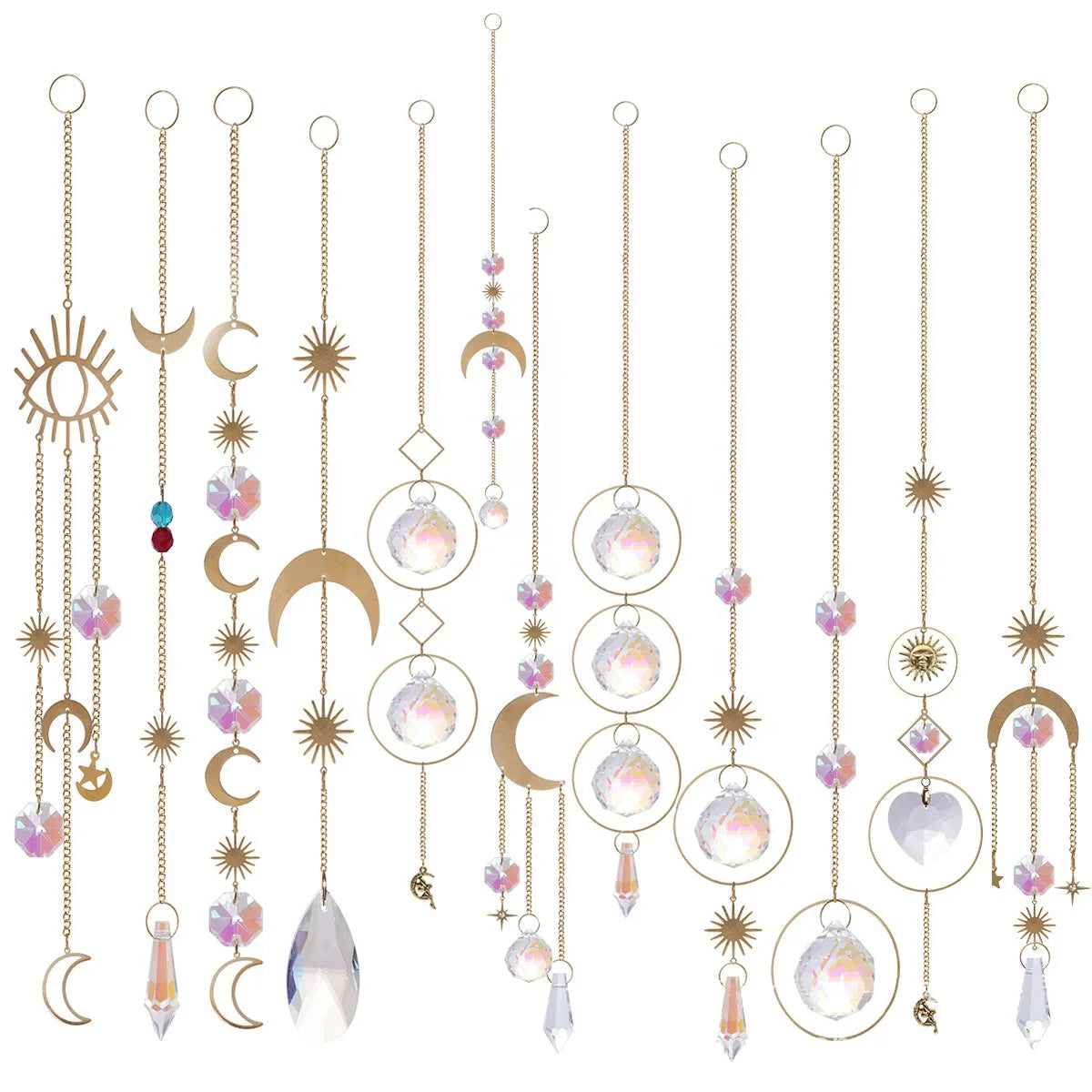 Colorful Crystals Sun Catcher Hanging Sun Catcher with Chain Pendant Ornament Crystal Balls for Window Home Garden Christmas Day