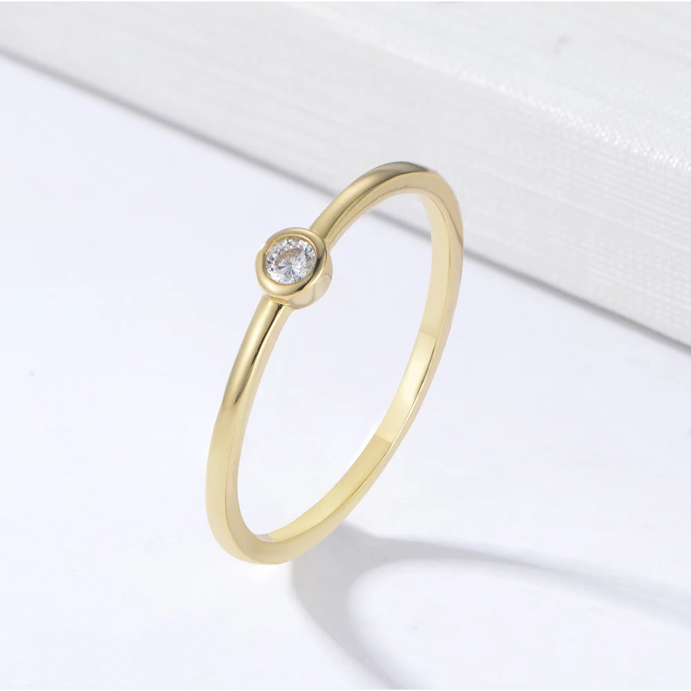 Classic Simple Designed 925 Sterling Silver 14K Gold Plating Engagement Round Zircon Ring For Women