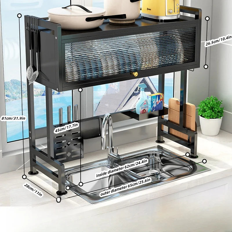 Adjustable Dish Rack for Kitchen Dish Drainer Over Sink Carbon Steel Expandable Dish Drying Rack Kitchen Organizer