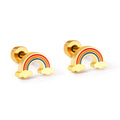 Wholesale Trendy Titanium Stainless Steel 18k Yellow Gold Plated Gift Party rainbow Shell Strawberry Cloud Stud Set Earring Pack