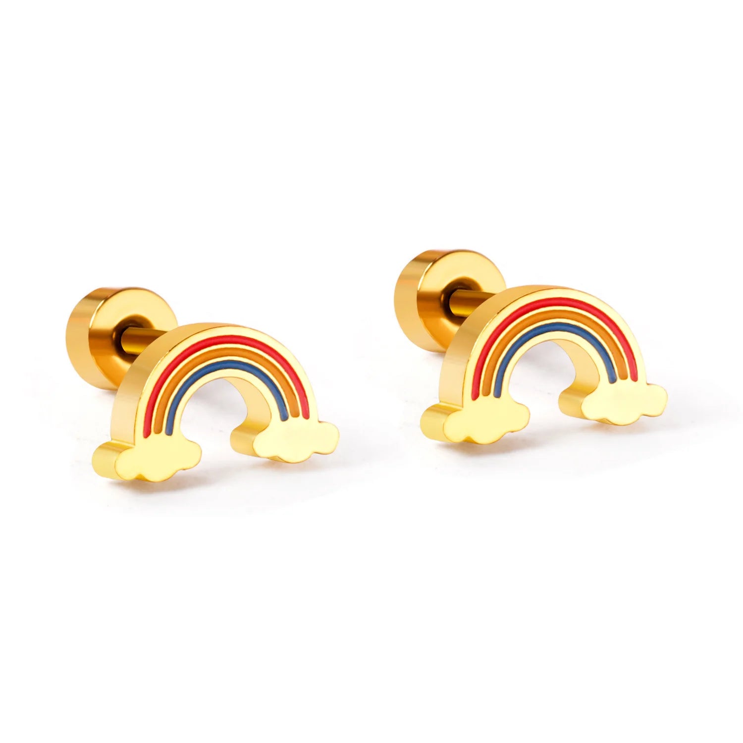 Wholesale Trendy Titanium Stainless Steel 18k Yellow Gold Plated Gift Party rainbow Shell Strawberry Cloud Stud Set Earring Pack