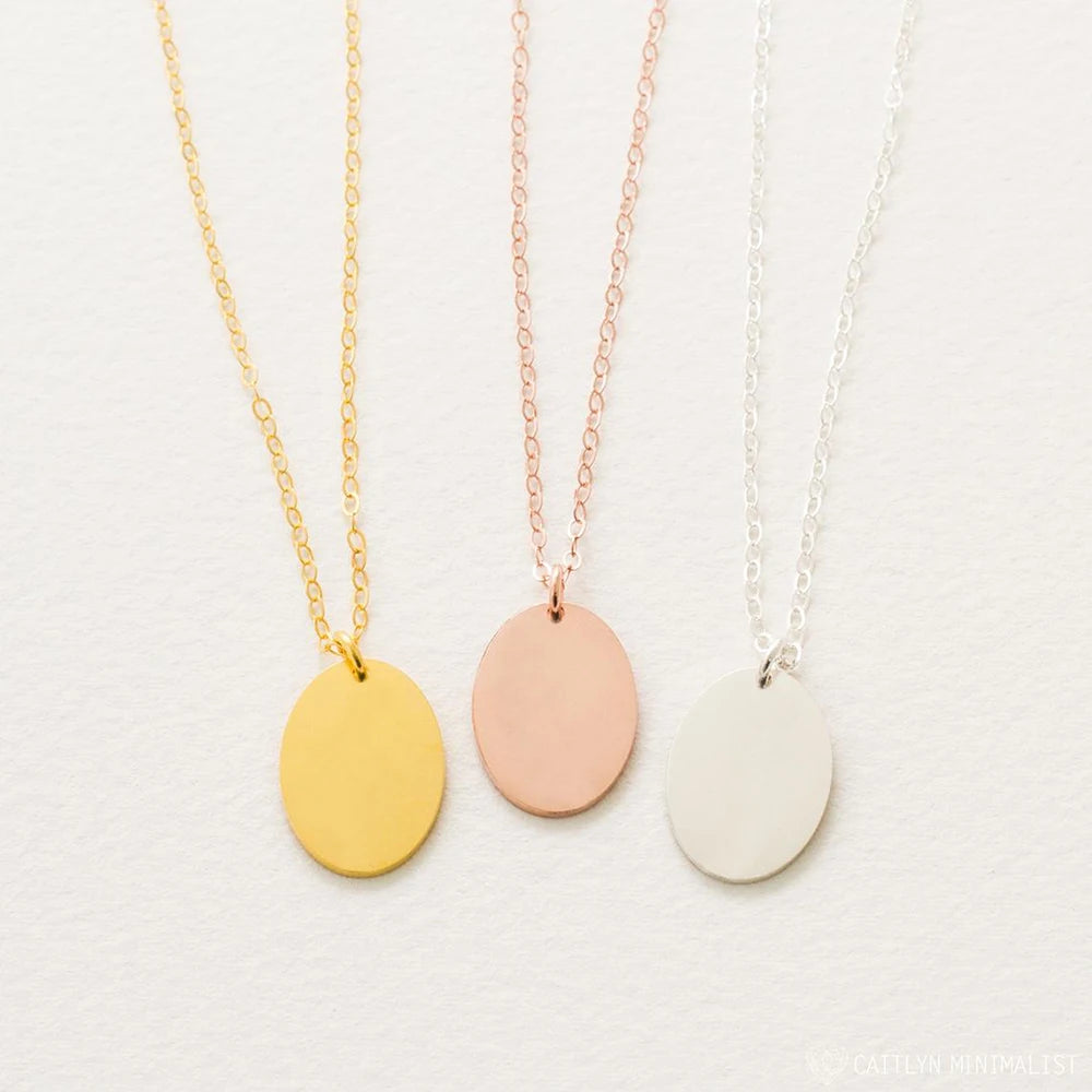 Customizable Stainless Steel Gold Plated Smooth Blank Oval Disc Necklace Link Personalized Laser Engraved Wedding Symbol Pendant