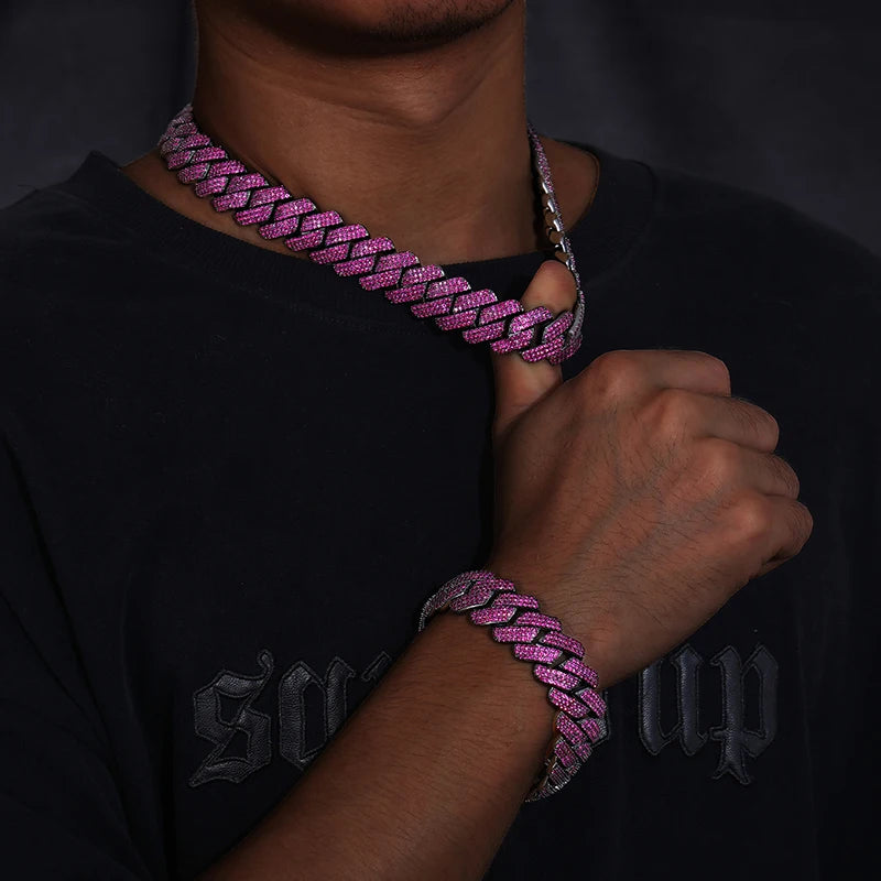 New Arrival Hip Hop Men 19mm Gold Plated Copper AAAAA CZ Ruby Diamond Iced Out Cuban Link Chain Necklace