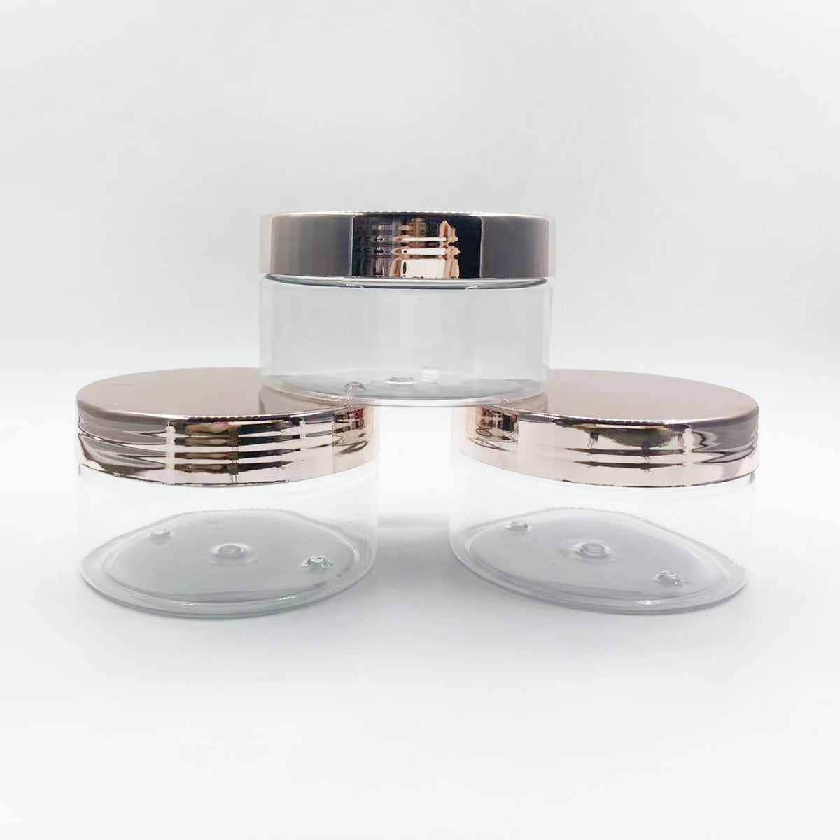Luxury Clear 100ml 150ml 200ml 250ml 300ml PET Cream Jars Rose Gold Lid Empty Cosmetic Packaging Personal Care Skin Care