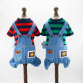 Striped Denim Bib Overalls for Teddy Bears Small and Toy Dog Breeds