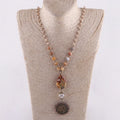 Bohemian Jewelry Women Boho Natural Crazy Agate Gemstone Necklace  Crystal Glass Rosary Chain Buffalo Pendant Necklace