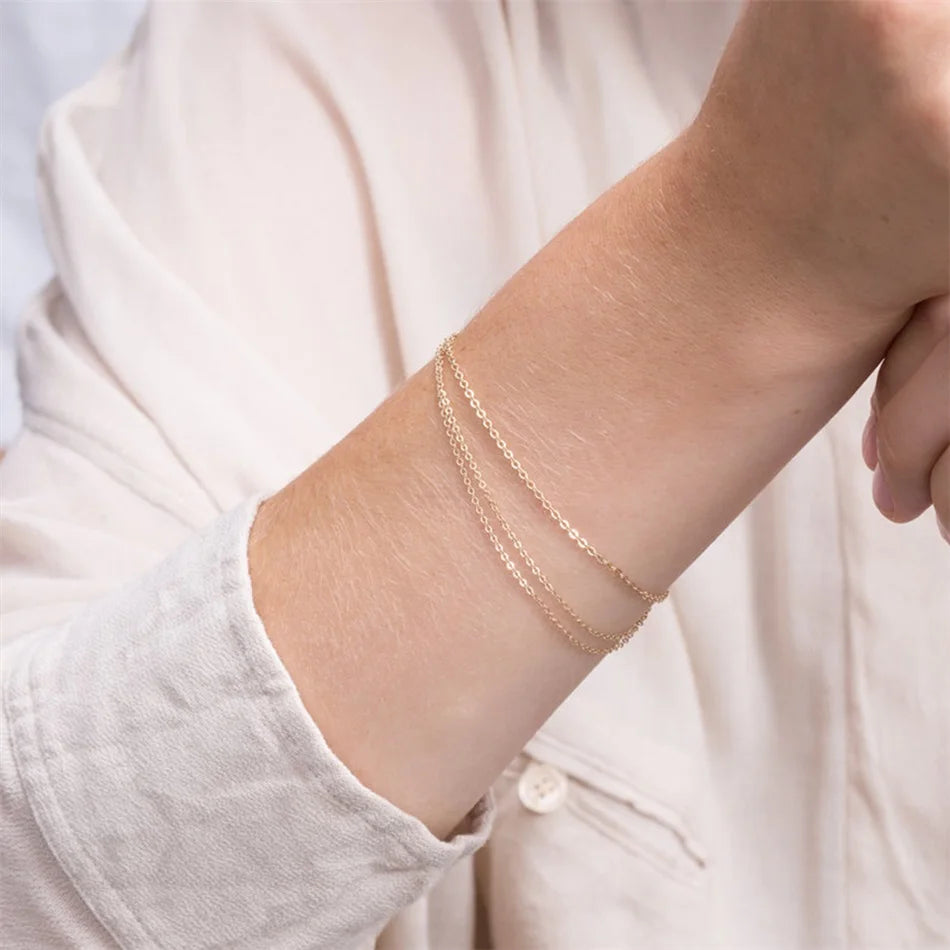 EManco Classic Style 316L Stainless Steel Chain Bracelet Multi-Layer Simple Thin Jewelry for Gift