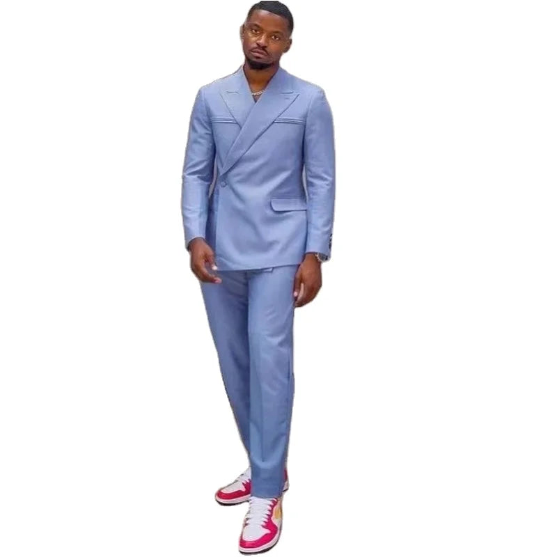 2025 New Fashion Costume Homme Purple Men Suits Double Breasted Wedding Groom Tuxedos Slim Fit Business Men Prom 2 Pieces Sets
