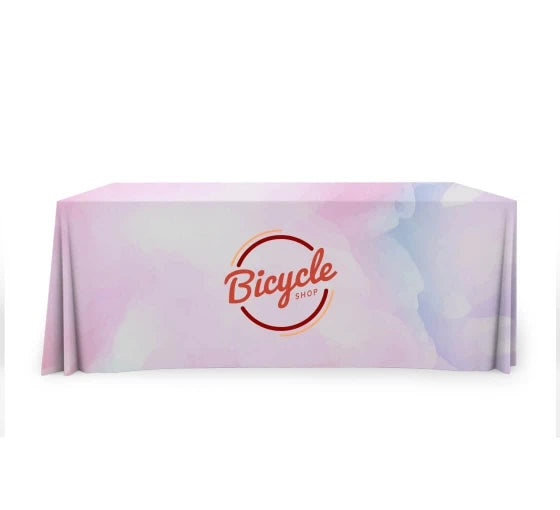 Custom Designs Polyester Stretch Spandex Knitted Fitted Table Throw Cover with Printed Logo Table Cloth for Trade Show Events