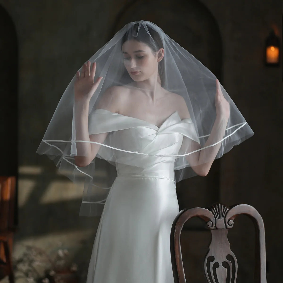 ShangHai Wholesale of Elegant Satin Bridal Veils New Super fairy White Double Pong Padu Wedding Dress Travel Headwear
