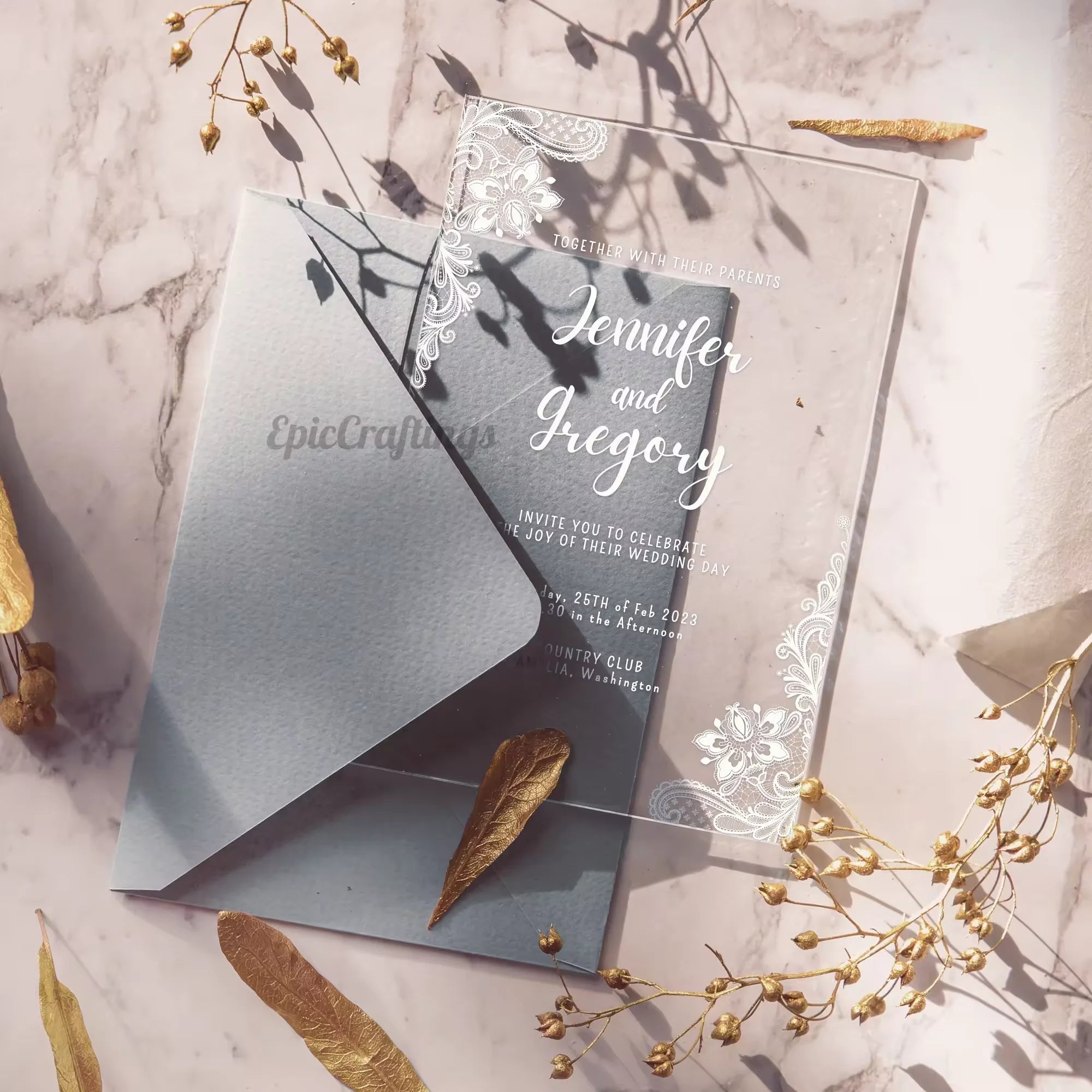Customized Elegant Acrylic Printed Wedding Invitations Cards Luxury Glass Invitations Modern Custom Display Cards