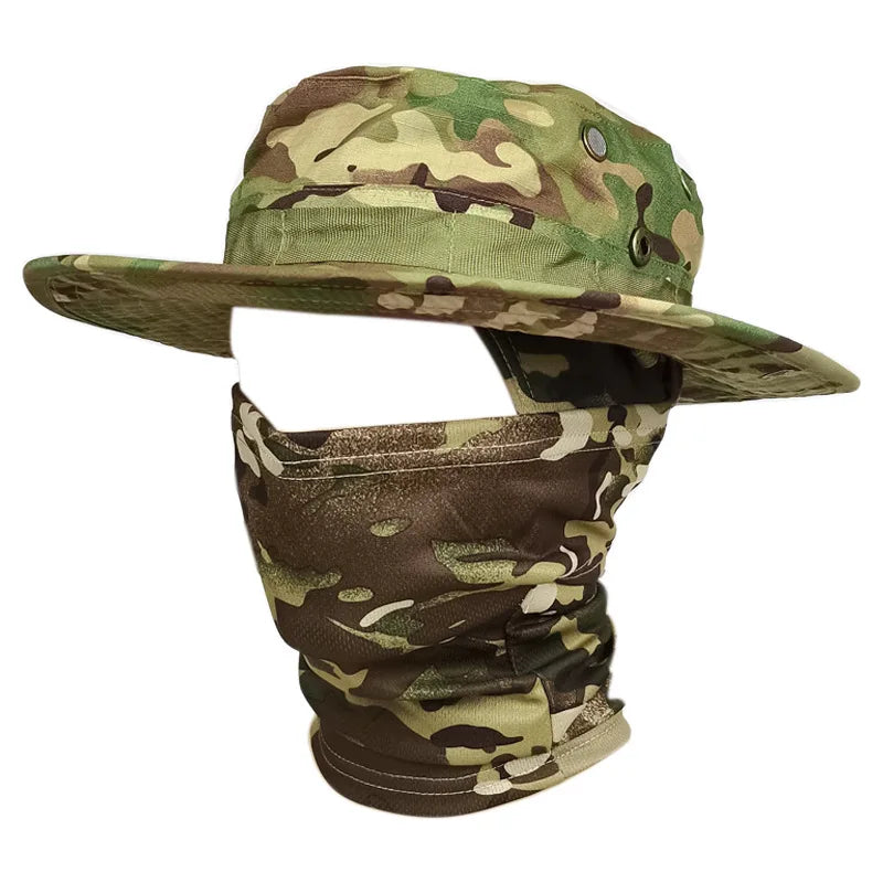 One Hole Ski Mask Balaclava With  Folding Bucket Hats Fishing Hat Wide Brim Adjustable Boonie Hats for Men