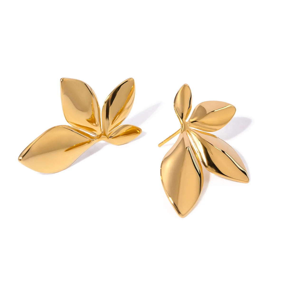 Trendy Statement Jewelry 18K PVD Waterproof Metal Stainless Steel Leaf Stud Earrings