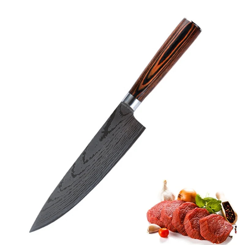 8-Inch Western-Style Japanese Slicing Damascus Pattern Kitchen Knife Chef's Knife