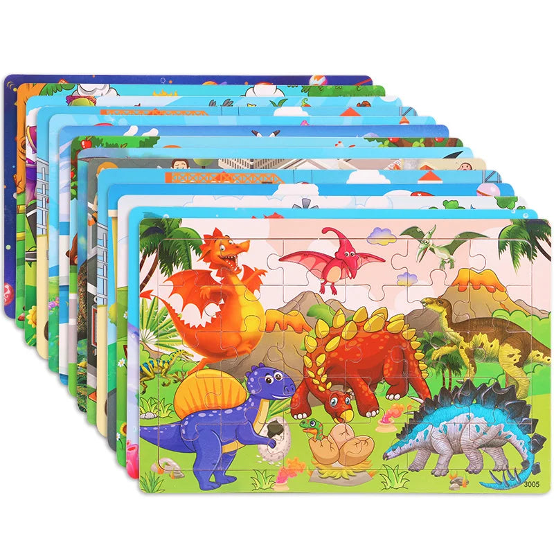 New Arrival 30 Pieces Wooden Jigsaw Puzzle Board Toddler Learning Montessori Animal Travel Set Game Toys for Kids Boys and Girls
