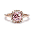 Rose Gold Plated Jewelry 6mm Cushion Cut Diamond Pink Moissanite Engagement Halo Ring