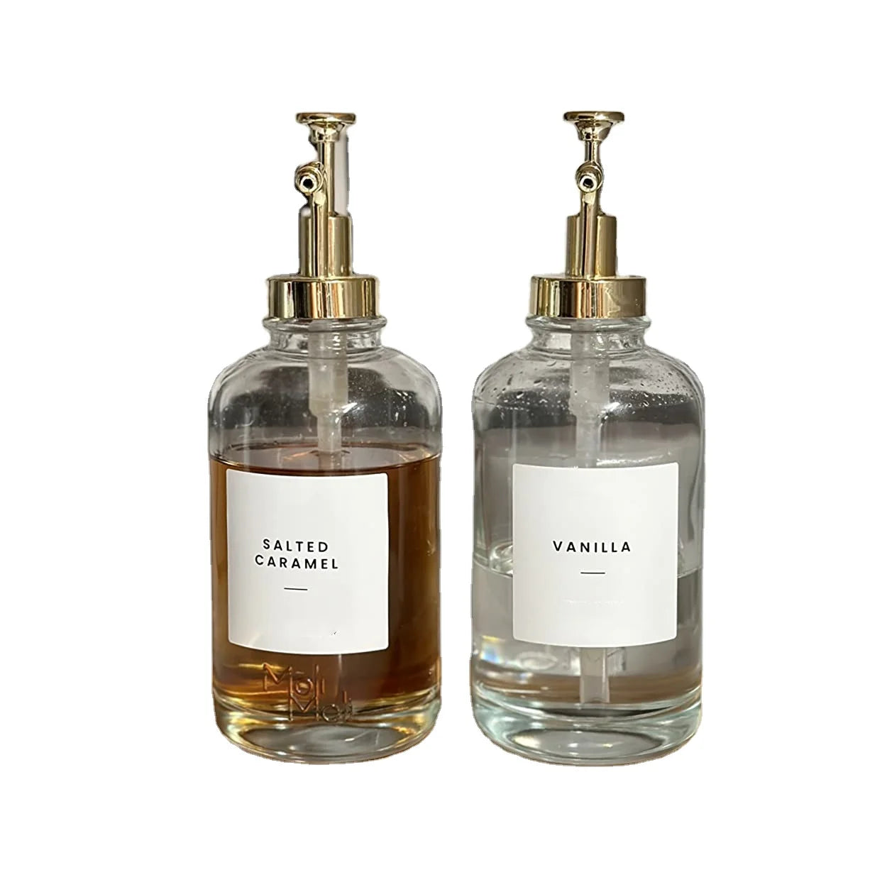 2023 Pop Sale 2Pc Set 500 Ml Glass Coffee Syrup Dispenser Bottle With Labels and Pump Mouthwash Shampoo Dispenser for Bathroom