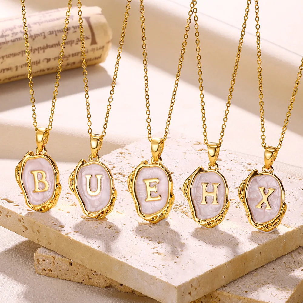 Ins Style Fashion Jewelry 26 English Pendant Necklace Creative Trend Waterproof Stainless Steel Enamel Letters Necklace