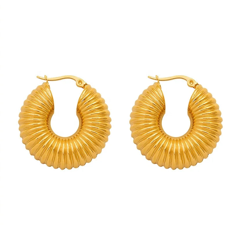 Trendy Thick Geometric Screw Clip on Earrings Stainless Steel Chunky Twisted Hoop Earrings for Women