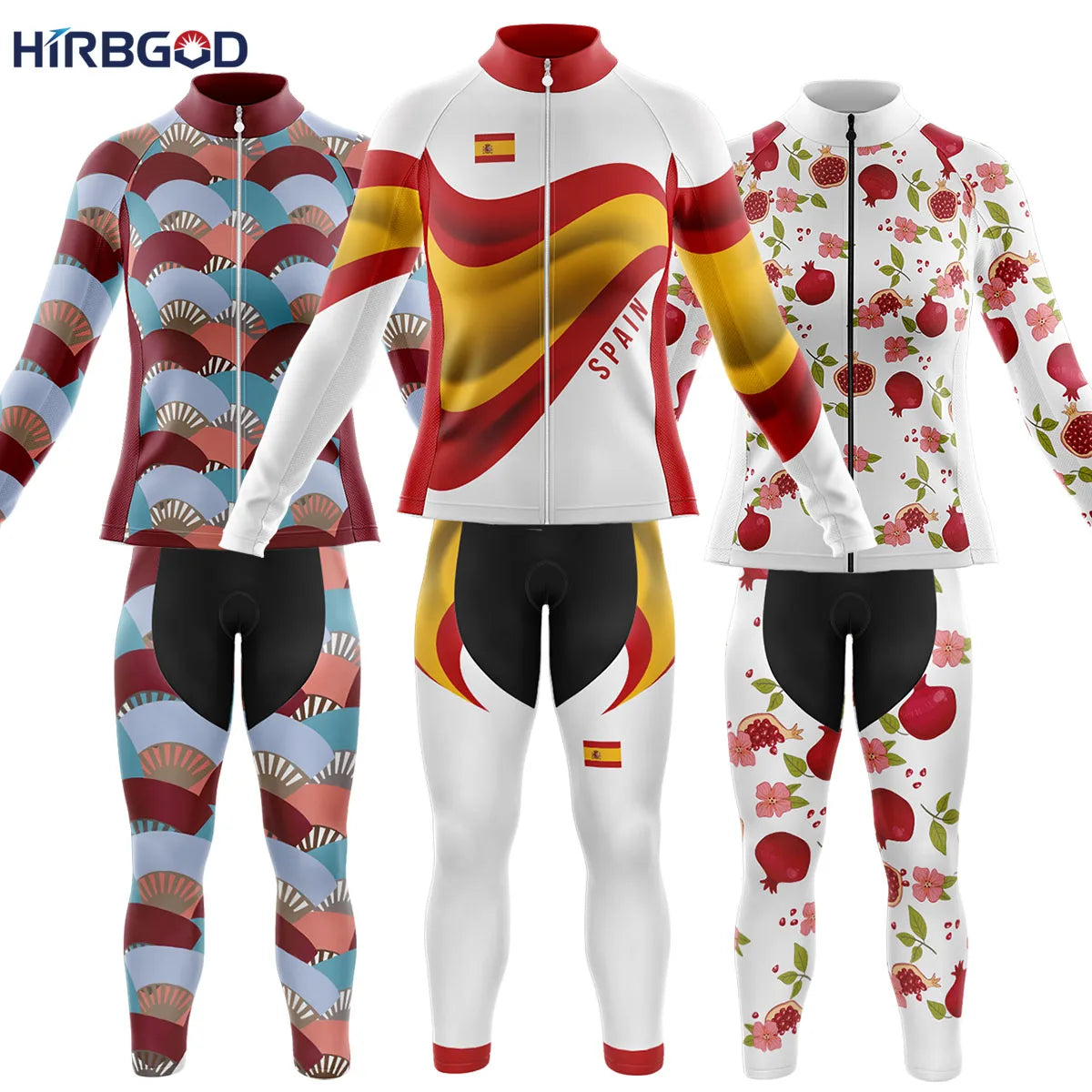HIRBGOD Ladies Cycling Wear Suit Spanish Painting Female Biker Attire Set Long Sleeve Winter Women's Mountain Bike Apparel