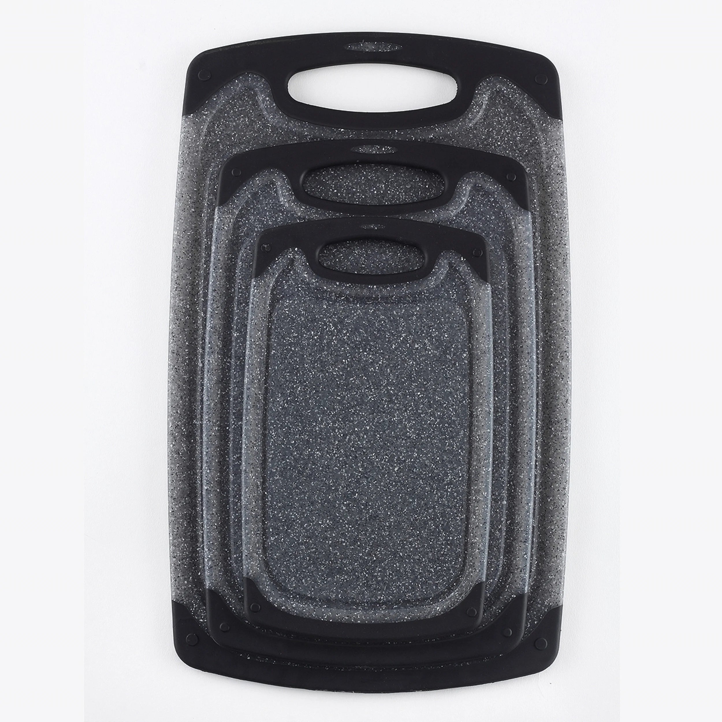 BPA Free 3 Piece Marble Granite Black Plastic Chopping Board