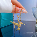 INS Delicate Bird Woodpecker Pendant Necklace Stainless Steel Couple PVD Real Gold Plated Zircon Women Necklace