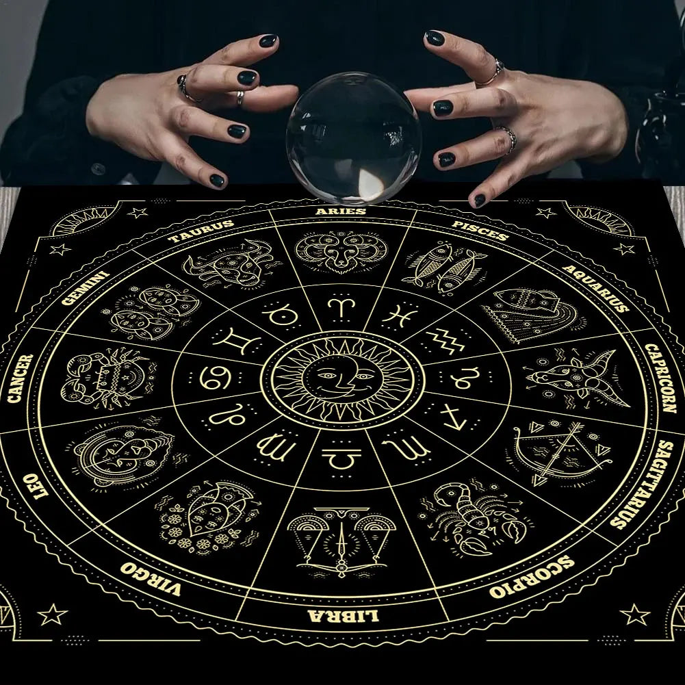 Wheel Zodiac Tarot Tablecloth Mandala Altar Cloth Tarot Mat Witchcraft Divination Astrology Board Game Decor Art Floral Home