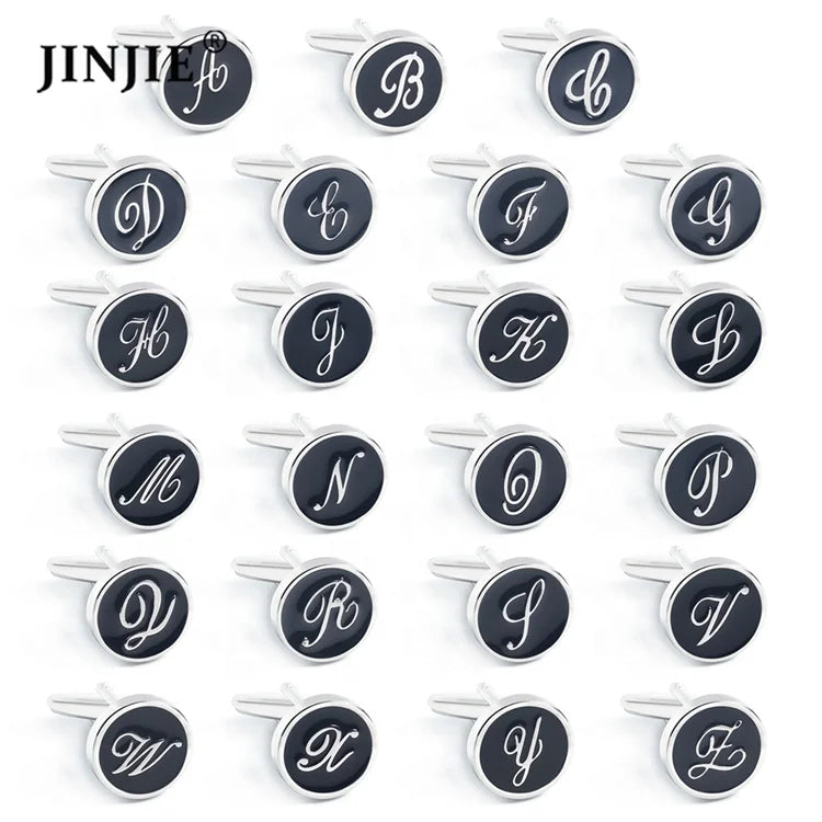 New Arrival Stock Hot Selling Cufflinks Alphabet Soft Enamel Brass Black Letter Cuff Links for Men