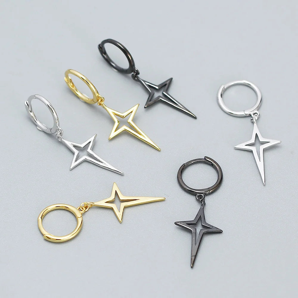 YHE088 Hypoallergenic Minimalist 925 Sterling Silver Fine Jewelry Cute Star Huggie Hoop Earrings for Women 18K Gold Plated