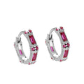 Geometric Earrings 925 Sterling Silver Square Round Small Red Blue CZ Stone Hoops Set for Women Fine Jewelry Wholesale