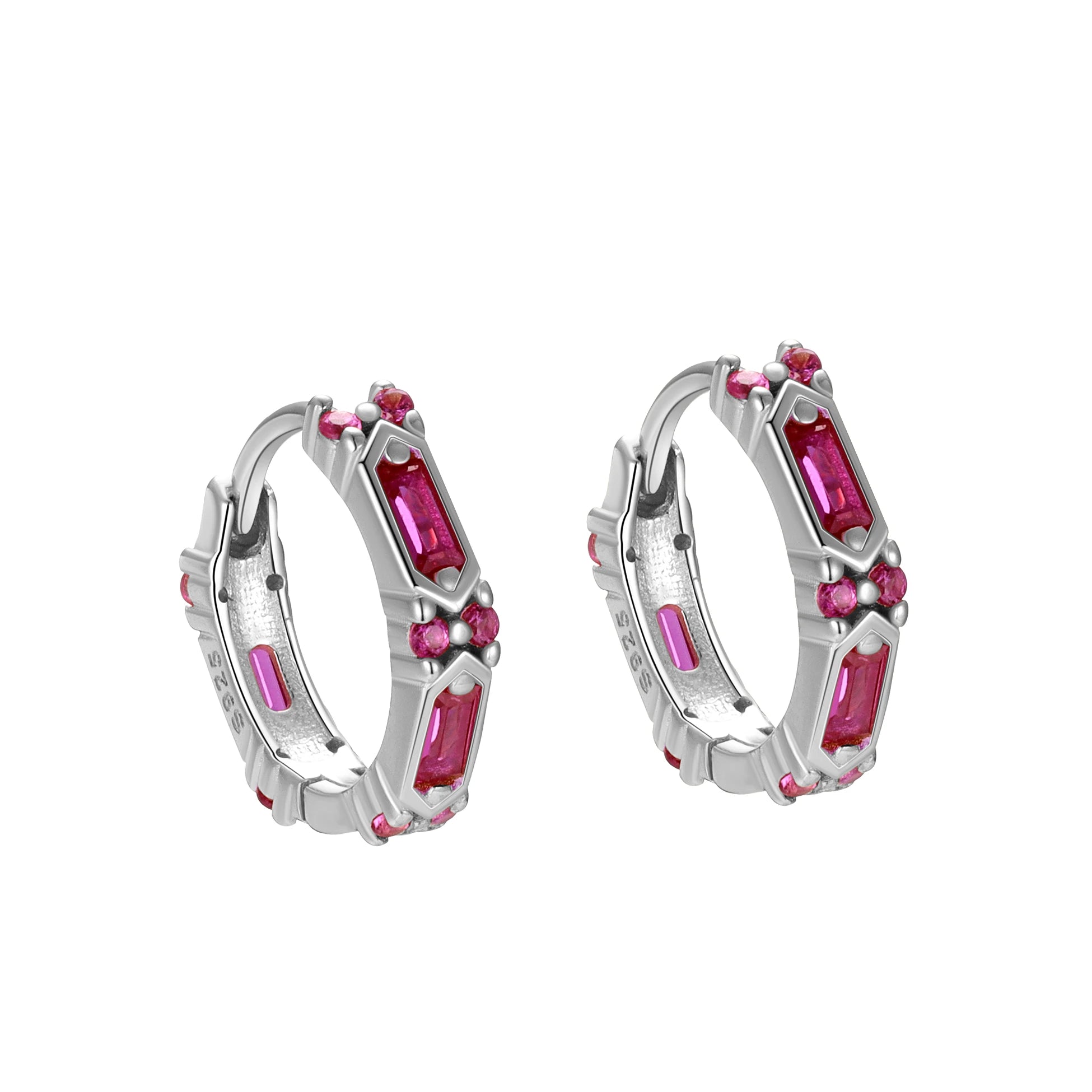 Geometric Earrings 925 Sterling Silver Square Round Small Red Blue CZ Stone Hoops Set for Women Fine Jewelry Wholesale