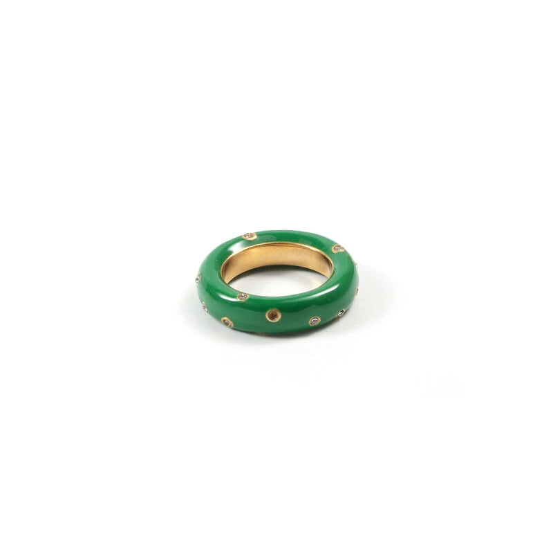 Fenny 18K Gold Plated Tarnish Free Cute Vintage Green Enamel Zirconia Ring Trendy Stainless Steel Wholesale Jewelry