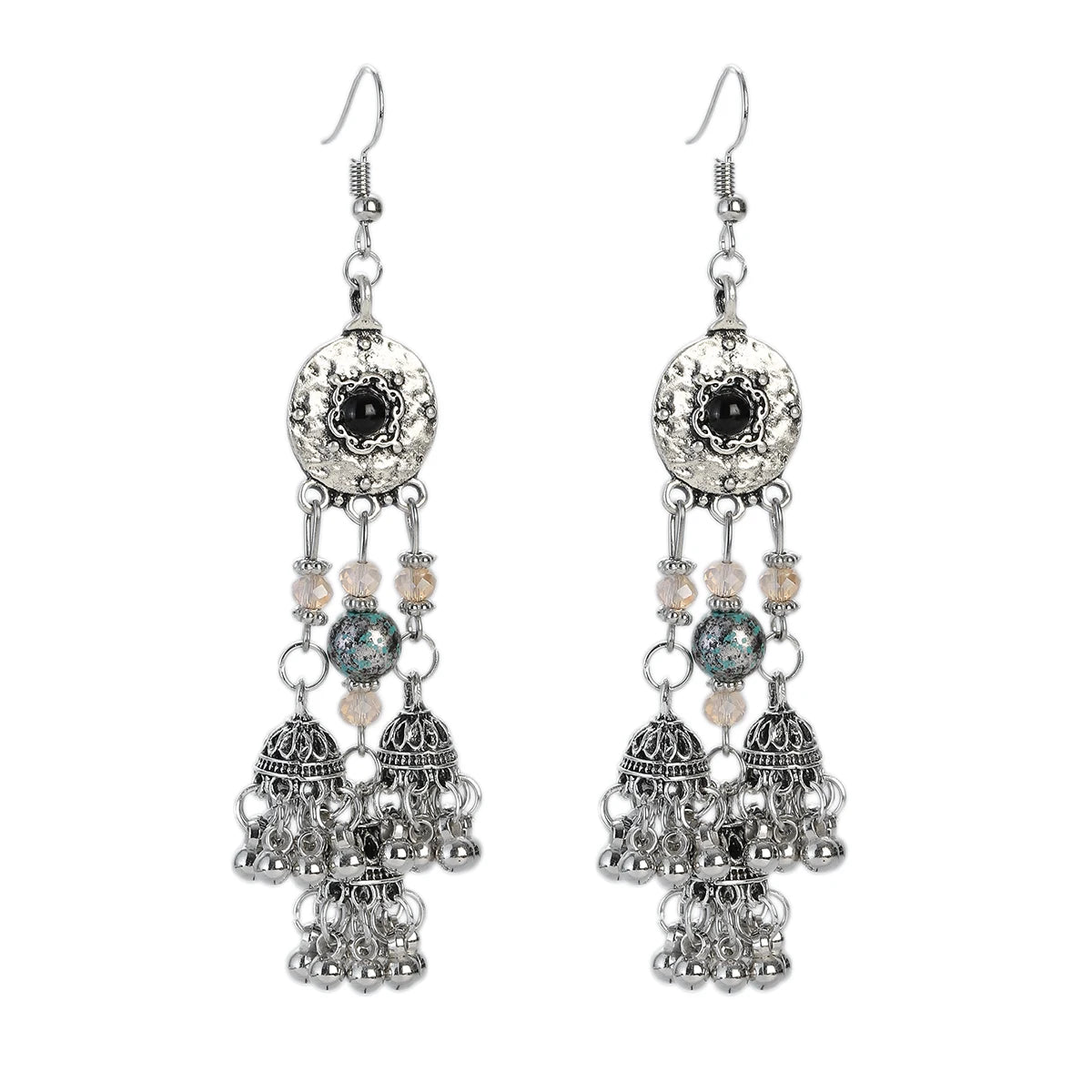 Indian Jhumka Gypsy Jewelry Sliver Boho Vintage Ethnic Oxidized Earrings Big Hollow Dangle Hanging Earrings for Women