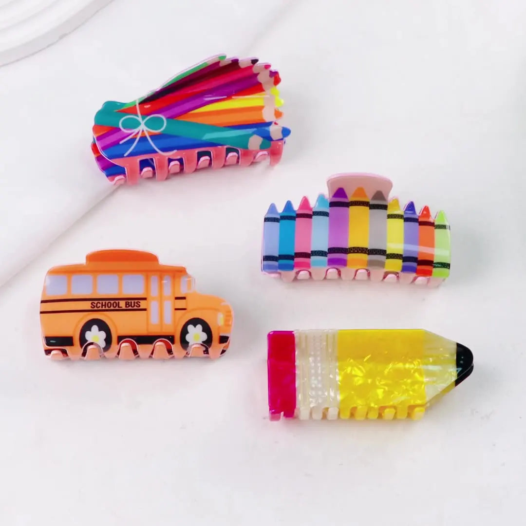 New Arrived Personalized Custom Acrylic Pencil Car Small Hair Claw Clips for Women Girls