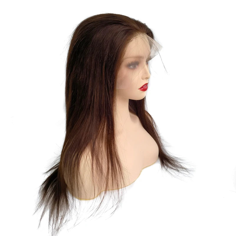 Quick Delivery Brown Color Straight Human Hair Translate Full Lace Wig With Factory Price