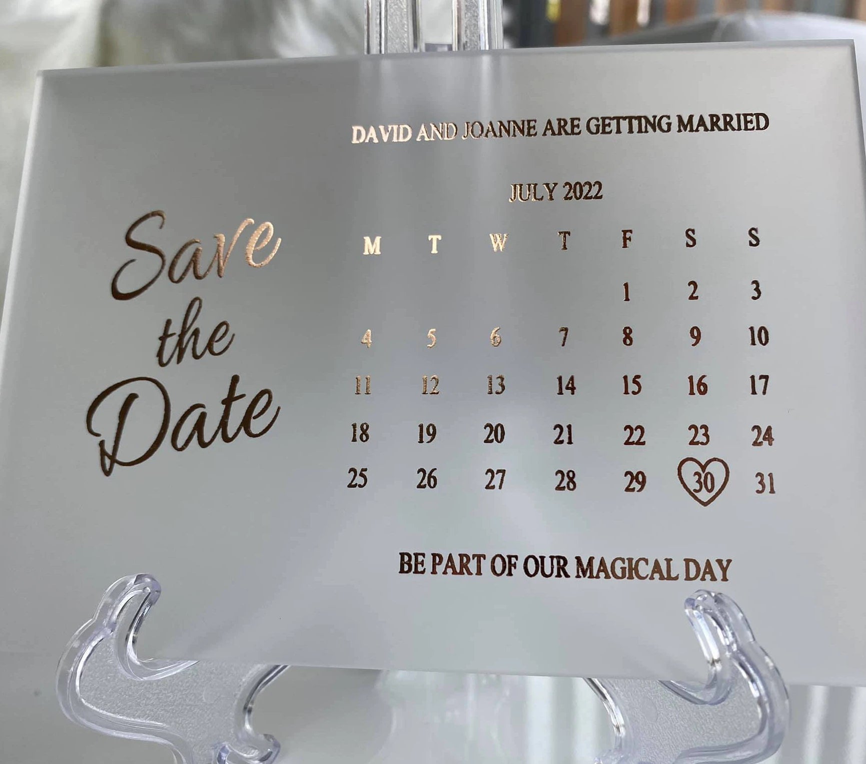Rose Gold Stamped 3mm Thickness Frosted Acrylic Save the Date Card