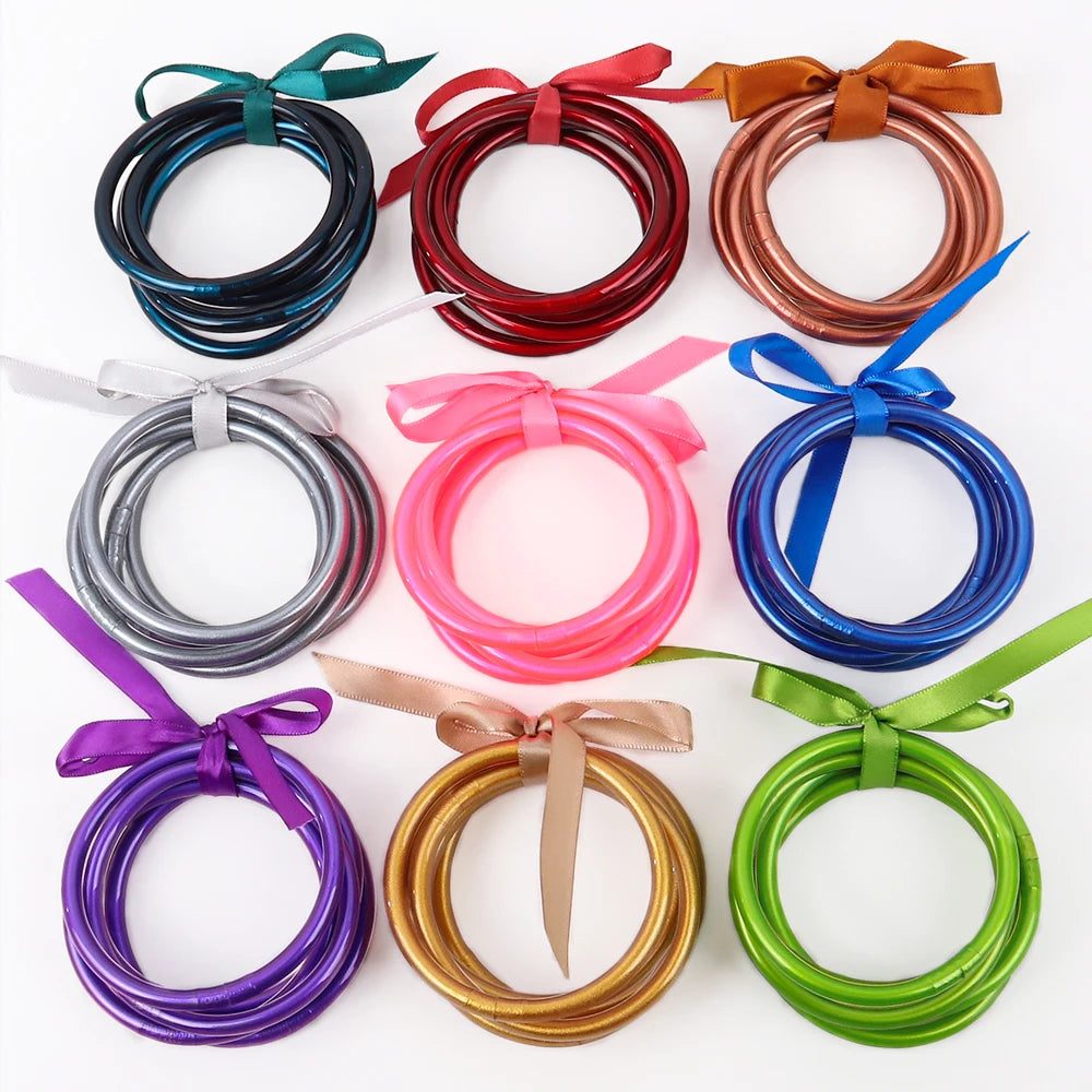 Wholesale Multicolor Children's Silicone Bracelets Gift Bracelets Colorful Folded Wear Lovely Bangle Round 5 Sets Jewelry