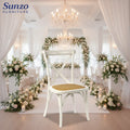 2024 New Design Commercial Outdoor Furniture Wood Cross Back Dining Restaurant Stacking Banquet Hotel Wooden Wedding Chair