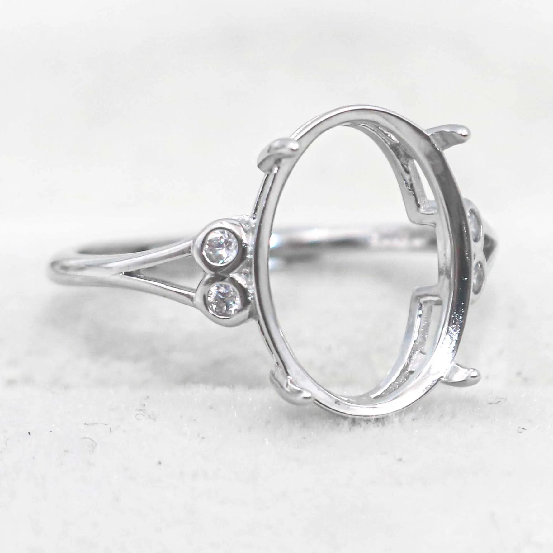 Sterling Silver 10*14mm Semi Mount Ring Empty Frame Blank Support Setting S925 Base Holder Without Center Stone for DIY Inlay